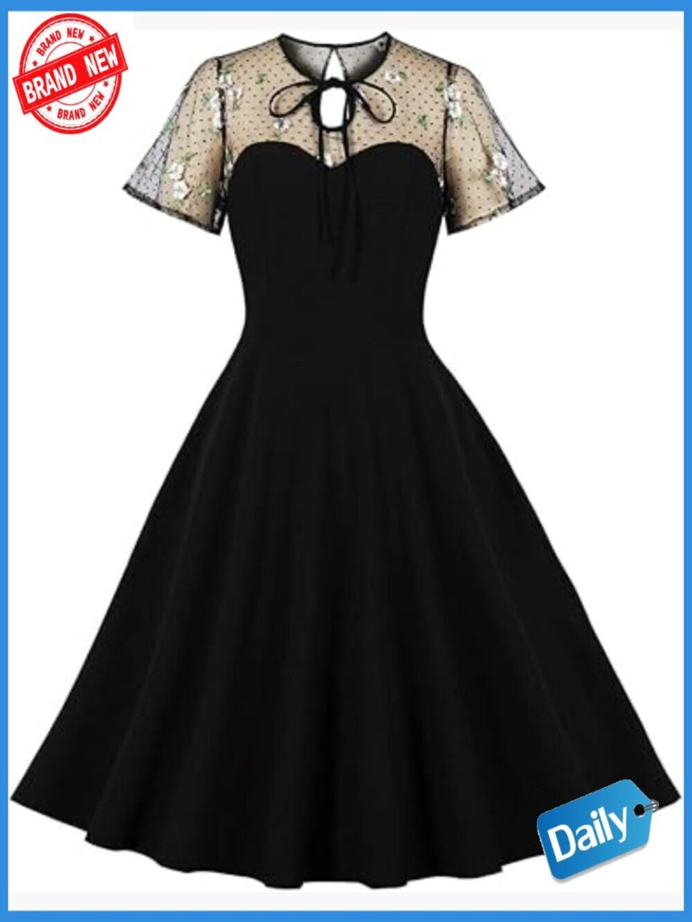 Vintage Polka Dot Retro A-Line Cocktail Party Swing Dress Audrey Hepburn Style